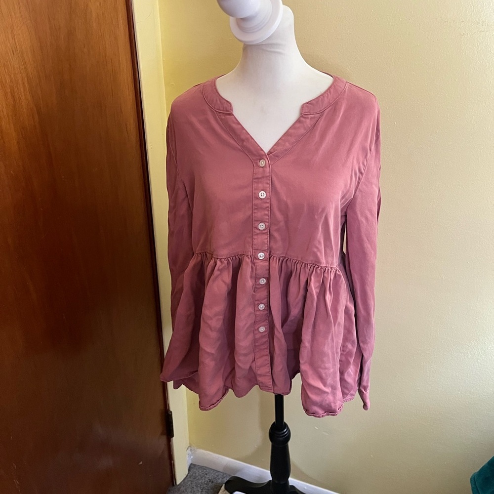Harper Women's Pink Button-Up Peplum Top Size Small